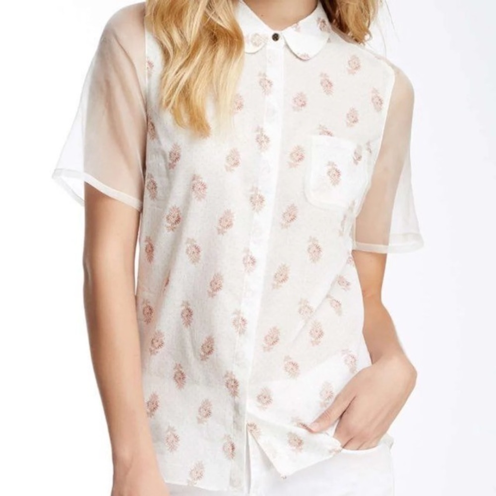 Elizabeth and James - Floral Silk Sleeve Button Up